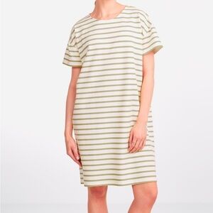 MUJI 100% Organic Cotton Tan and White Striped T Shirt Dress Size XS-S
